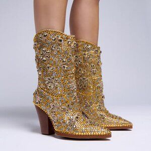 AZALEA WANG " GOLDEN GLITZ " EMBELLISHED WESTERN BOOTIE BRAND NEW !!!!!!!!!!!!!!